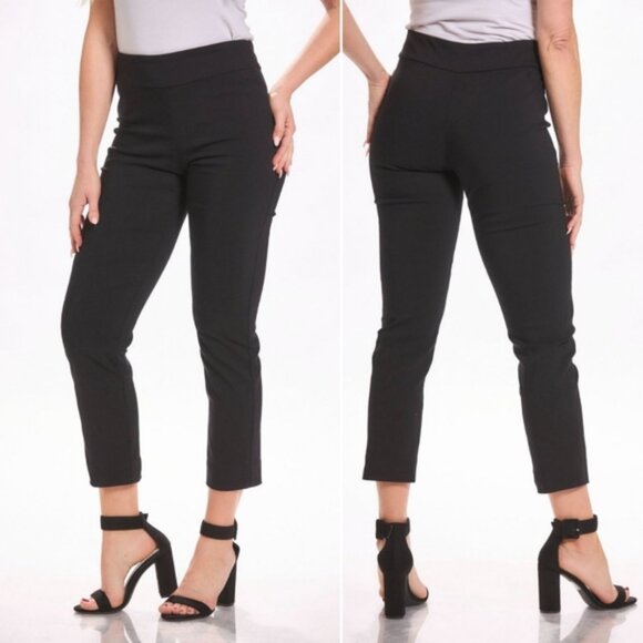 KRAZY LARRY $135 Pull-on Ankle Pants Black Dots Print Tummy Control size 6 - Picture 1 of 13